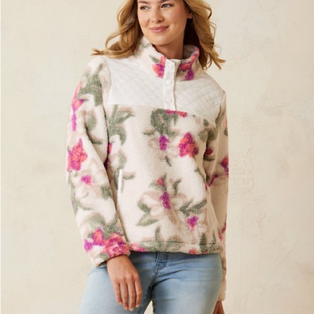 Tommy Bahama Women’s size Medium Fleece Beachway Blooms 1/4 Snap Jacket Pullover